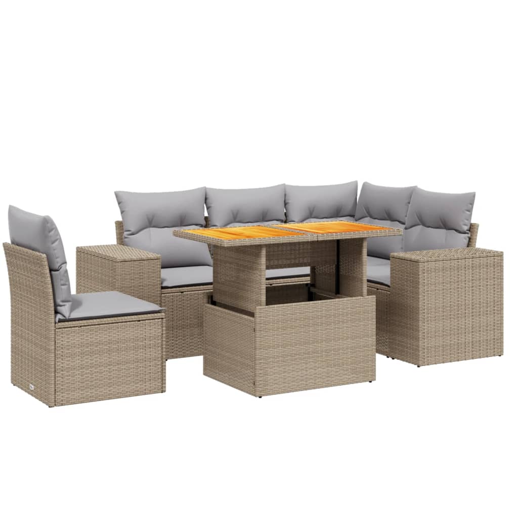 Set Divano da Giardino 6 pz con Cuscini Beige in Polyrattan 3272641