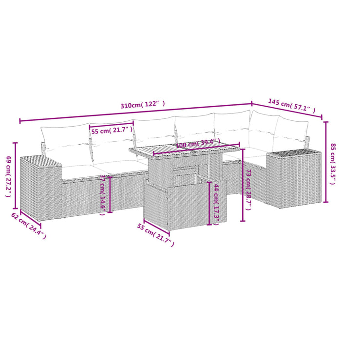 Set Divani da Giardino con Cuscini 7pz Nero Polyrattan 3272644