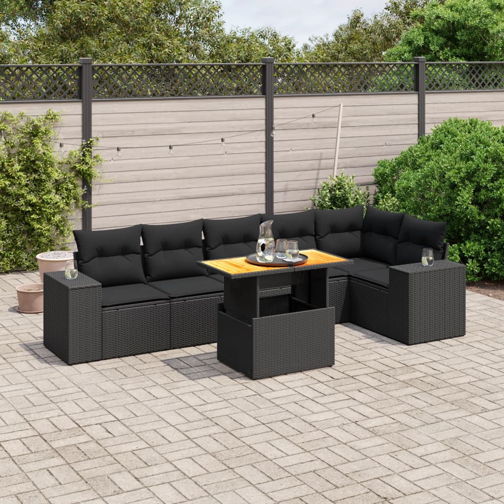 Set Divani da Giardino con Cuscini 7pz Nero Polyrattan 3272644