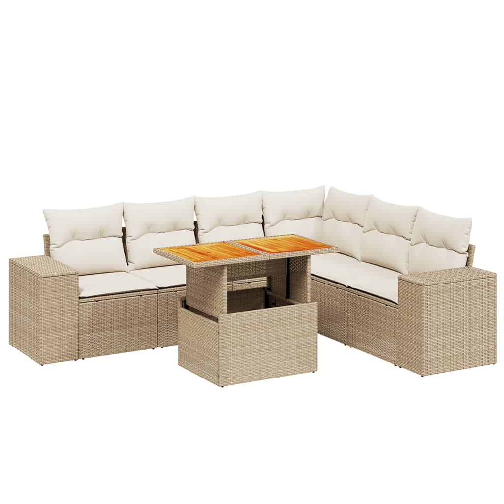 Set Divani da Giardino 7 pz con Cuscini Beige in Polyrattan 3272654