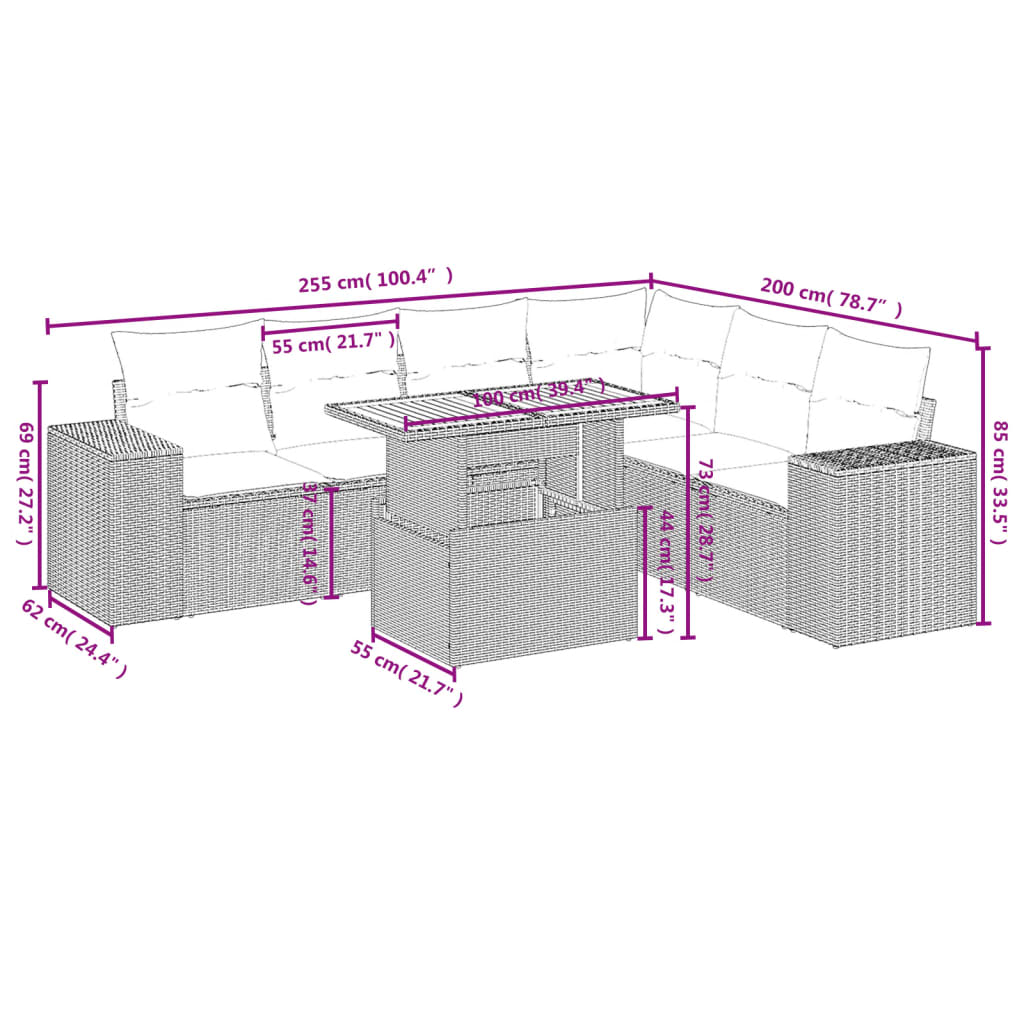 Set Divani da Giardino 7 pz con Cuscini Beige in Polyrattan 3272654