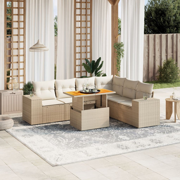 Set Divani da Giardino 7 pz con Cuscini Beige in Polyrattan 3272654