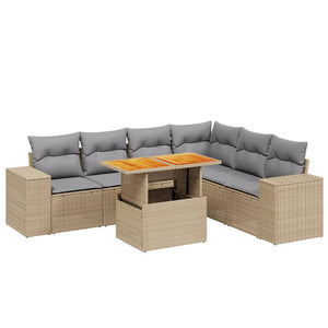 Set Divani da Giardino 7 pz con Cuscini Beige in Polyrattan 3272655