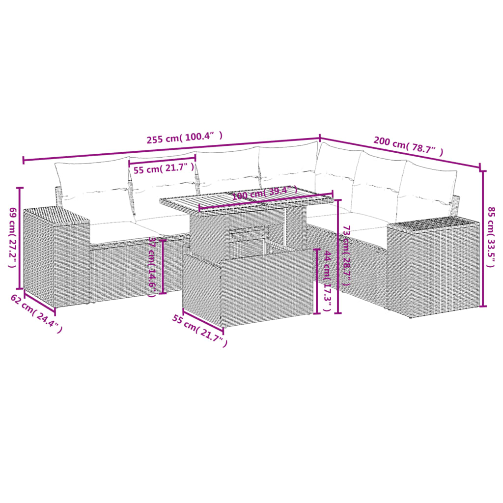 Set Divani da Giardino 7 pz con Cuscini Beige in Polyrattan 3272655