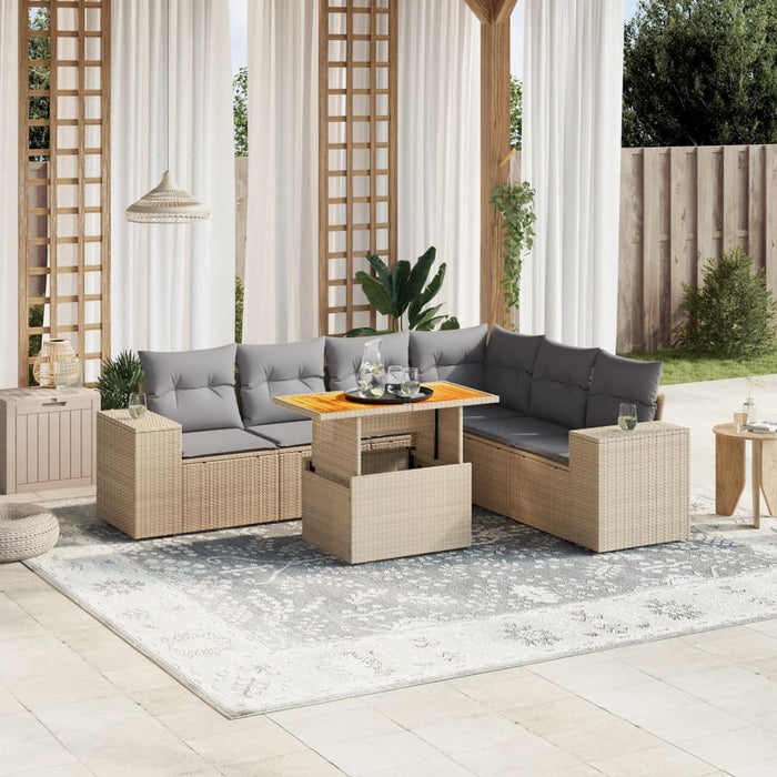 Set Divani da Giardino 7 pz con Cuscini Beige in Polyrattan 3272655