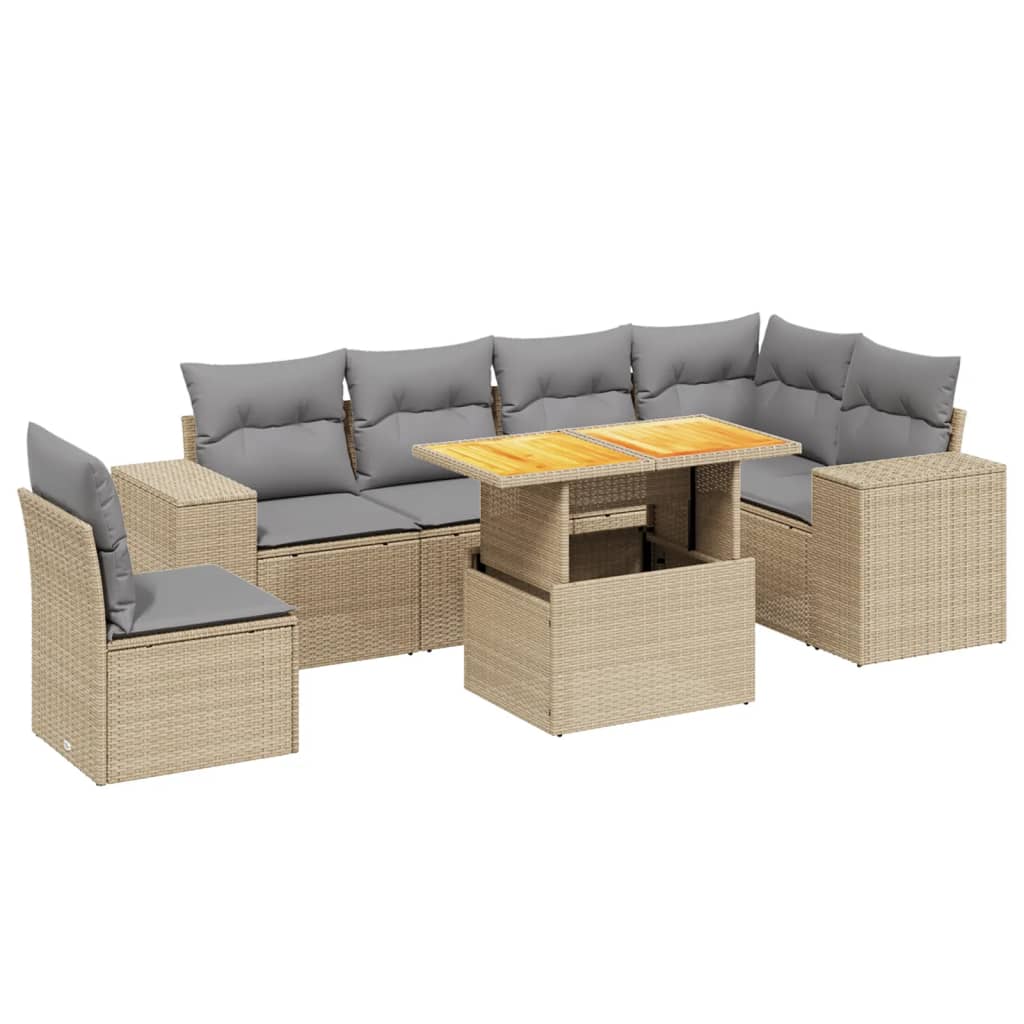 Set Divani da Giardino 7 pz con Cuscini Beige in Polyrattan 3272662