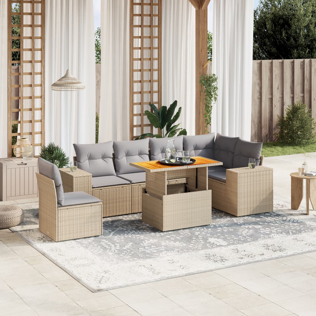 Set Divani da Giardino 7 pz con Cuscini Beige in Polyrattan 3272662