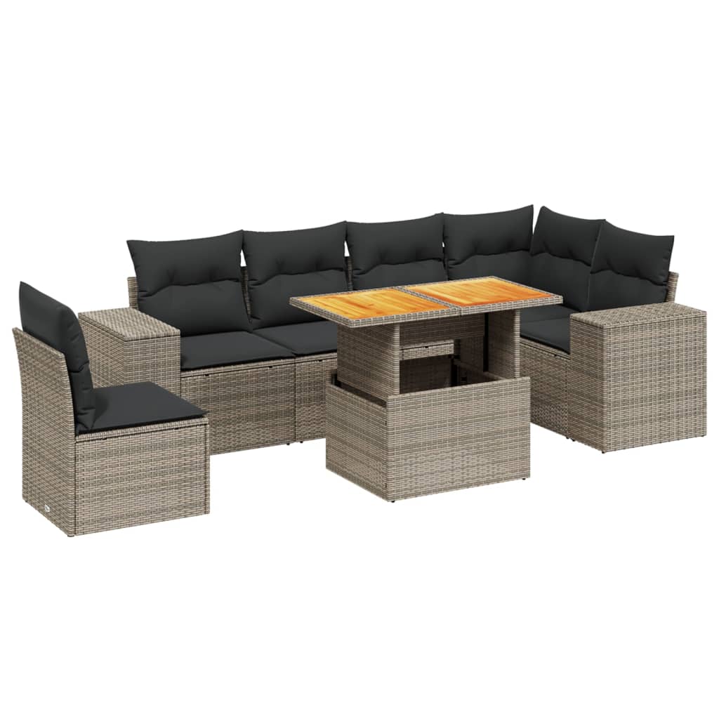 Set Divani da Giardino 7 pz con Cuscini Grigio in Polyrattan 3272663