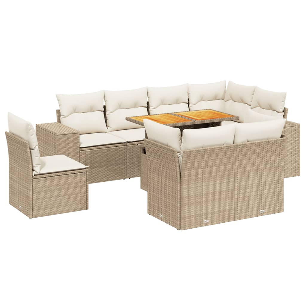 Set Divano da Giardino 9 pz con Cuscini Beige in Polyrattan 3272731