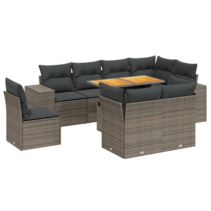 Set Divano da Giardino 9 pz con Cuscini Grigio in Polyrattan 3272733