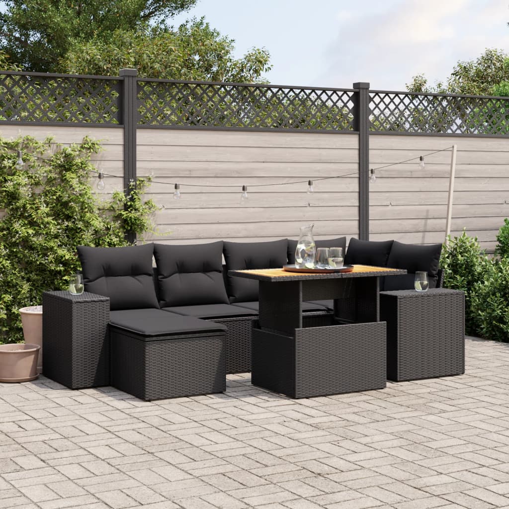 Set Divani da Giardino con Cuscini 7pz Nero Polyrattan 3272735