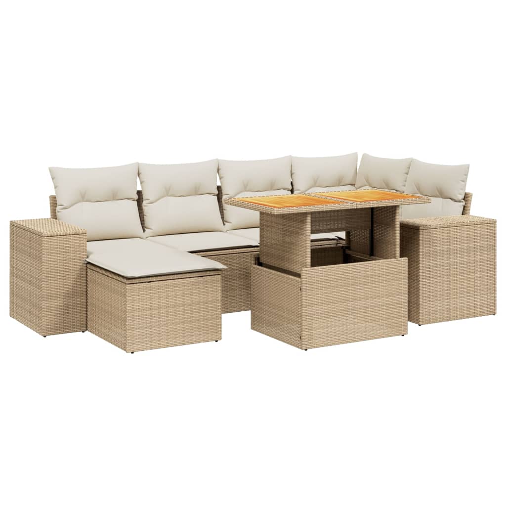 Set Divani da Giardino 7 pz con Cuscini Beige in Polyrattan 3272738