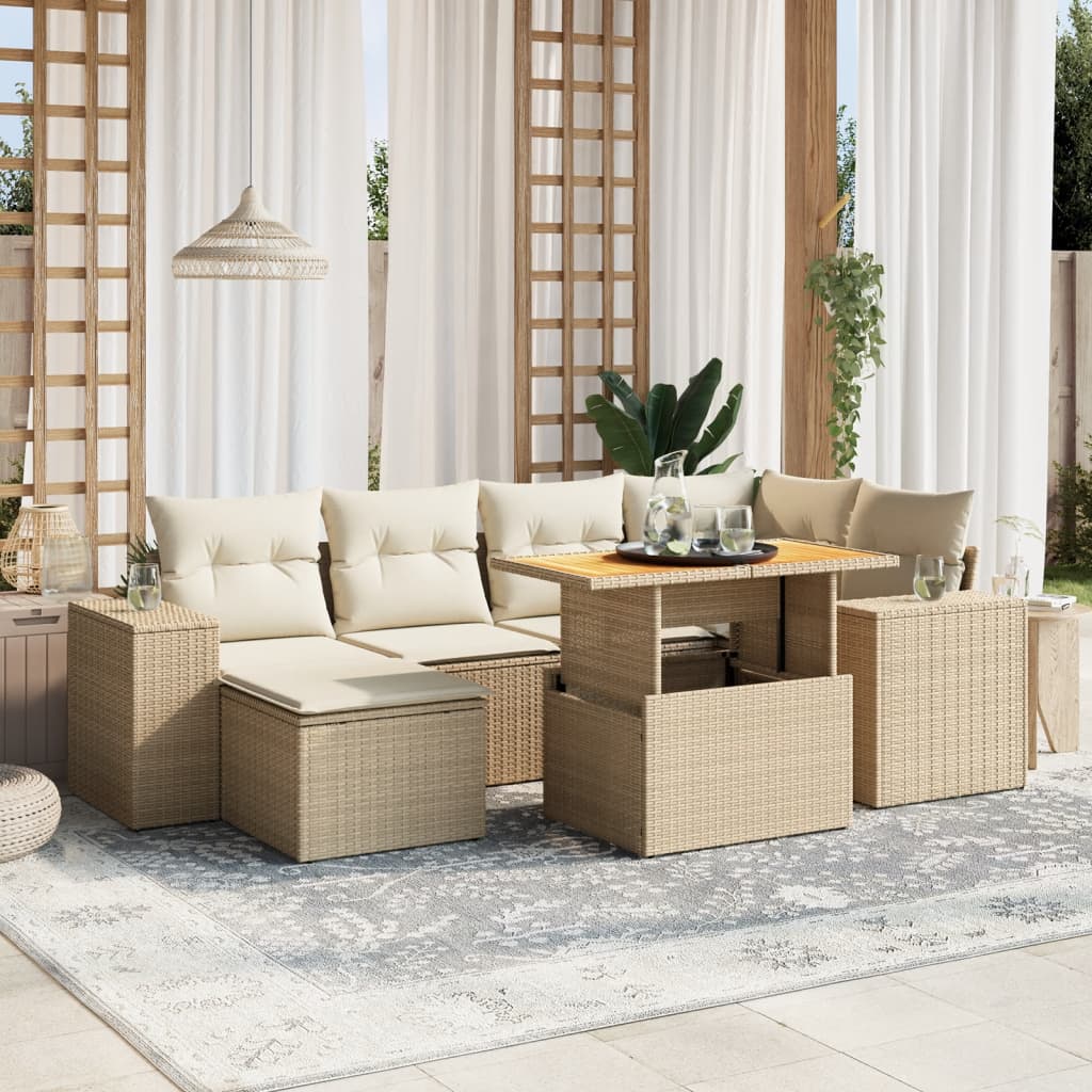 Set Divani da Giardino 7 pz con Cuscini Beige in Polyrattan 3272738