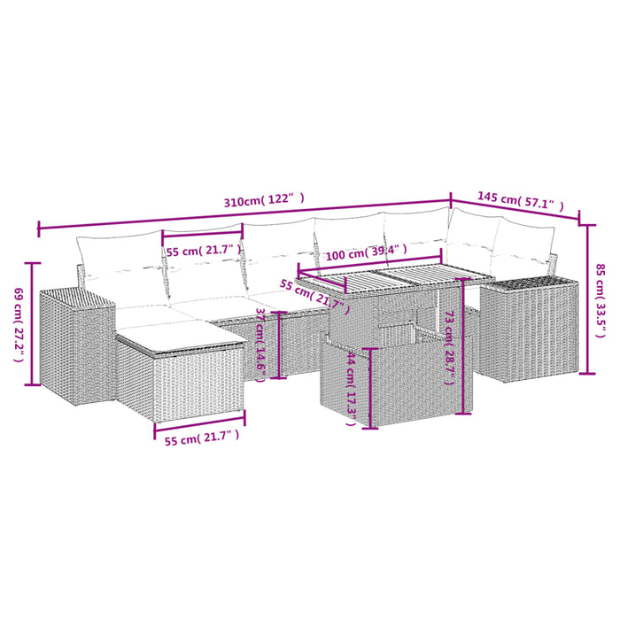 Set Divani da Giardino con Cuscini 8 pz Nero in Polyrattan 3272743