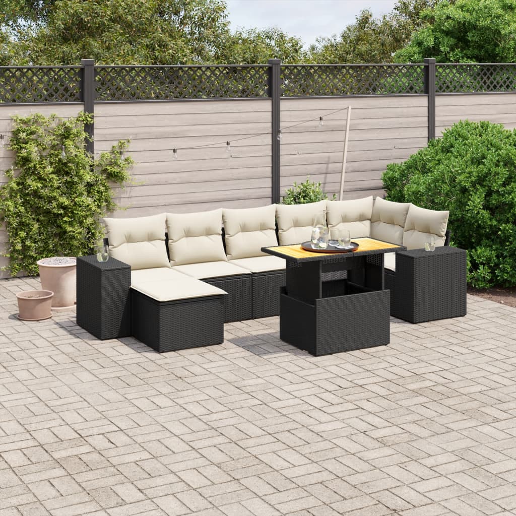 Set Divani da Giardino con Cuscini 8 pz Nero in Polyrattan 3272743