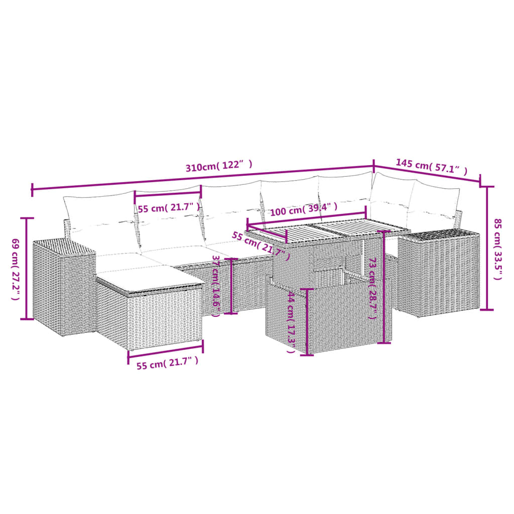 Set Divano da Giardino 8 pz con Cuscini Grigio in Polyrattan 3272747