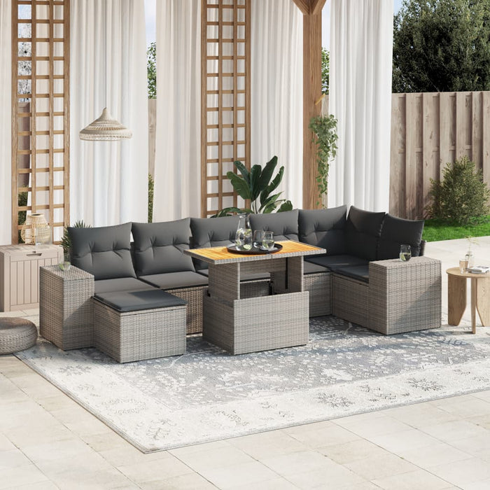 Set Divano da Giardino 8 pz con Cuscini Grigio in Polyrattan 3272747