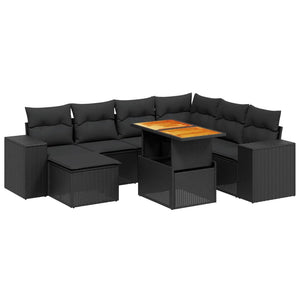 Set Divani da Giardino con Cuscini 8 pz Nero in Polyrattan 3272749