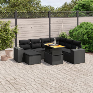 Set Divani da Giardino con Cuscini 8 pz Nero in Polyrattan 3272749