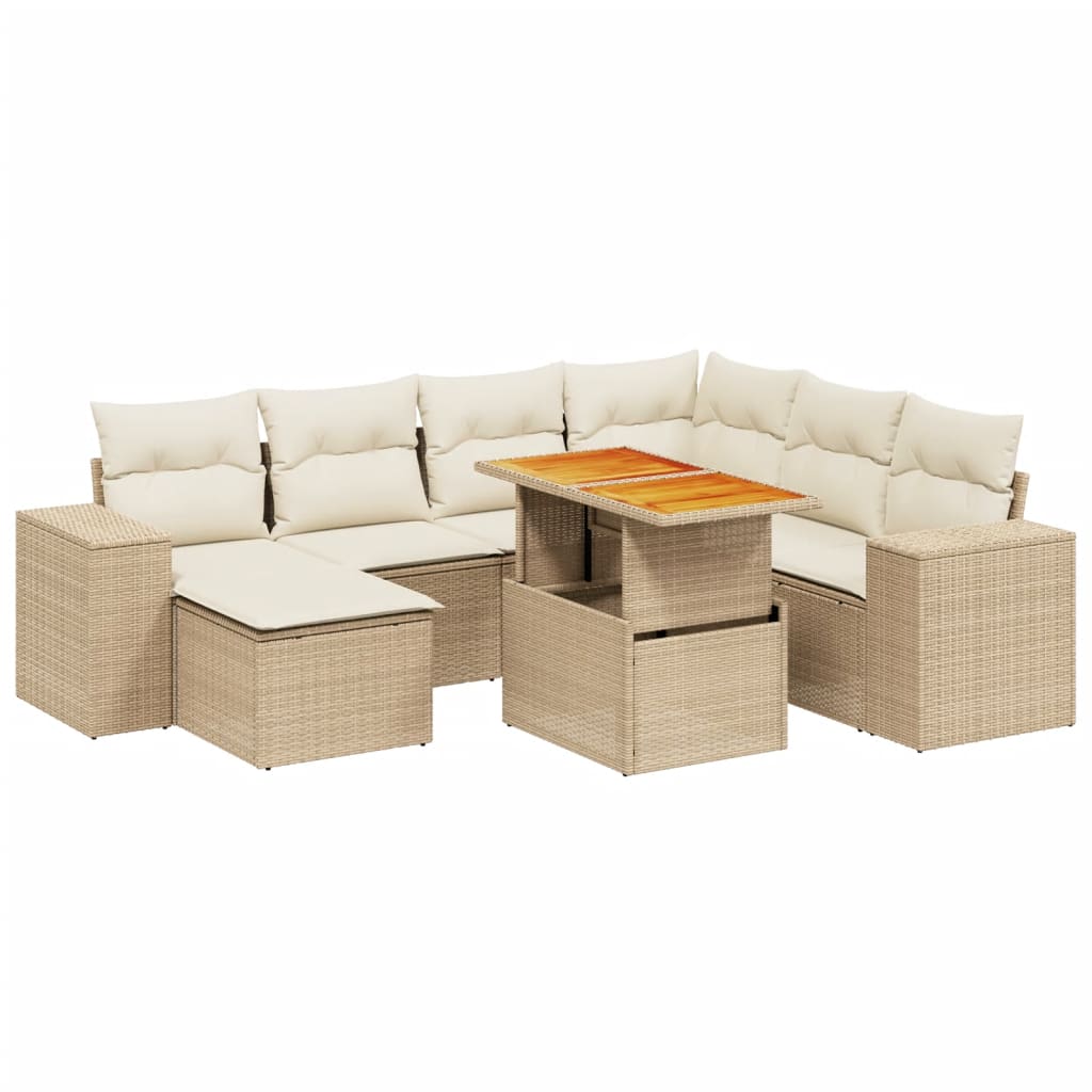 Set Divano da Giardino 8 pz con Cuscini Beige in Polyrattan 3272752