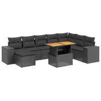 Set Divani da Giardino 9 pz con Cuscini Nero in Polyrattan 3272770