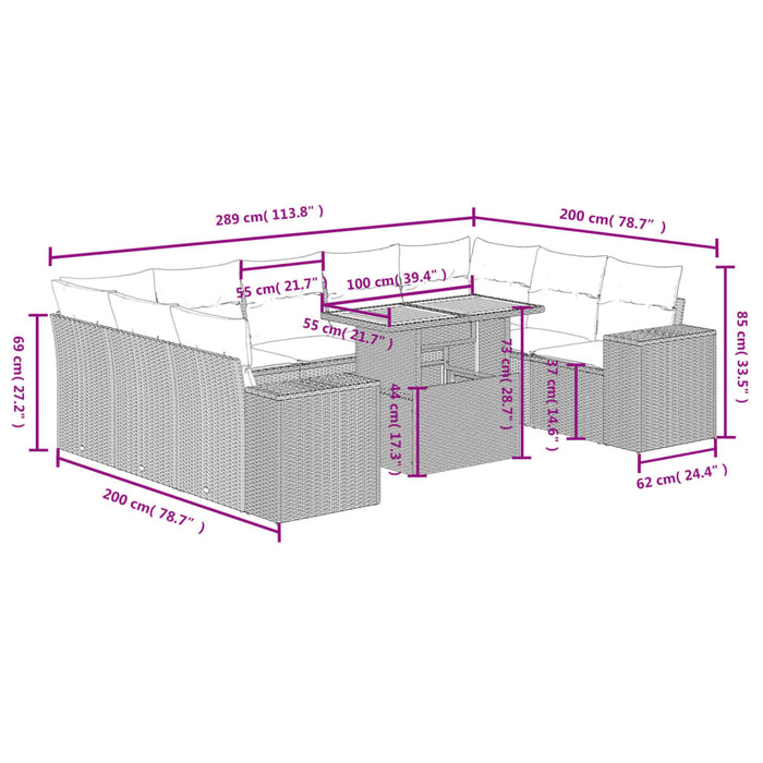 Set Divani da Giardino 10pz con Cuscini in Polyrattan Nerocod mxl 88730