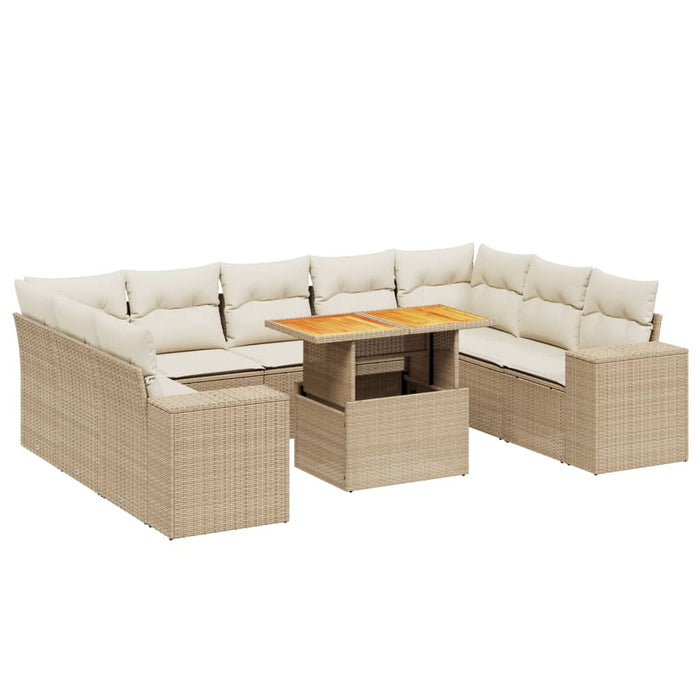 Set Divano da Giardino 10 pz con Cuscini Beige in Polyrattan 3272780