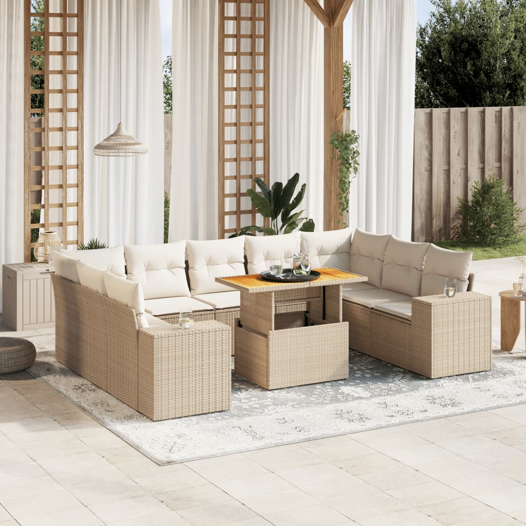 Set Divano da Giardino 10 pz con Cuscini Beige in Polyrattan 3272780