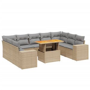 Set Divano da Giardino 10 pz con Cuscini Beige in Polyrattan 3272781