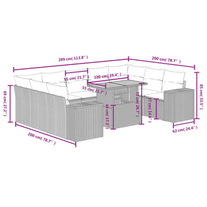 Set Divano da Giardino 10 pz con Cuscini Beige in Polyrattan 3272781