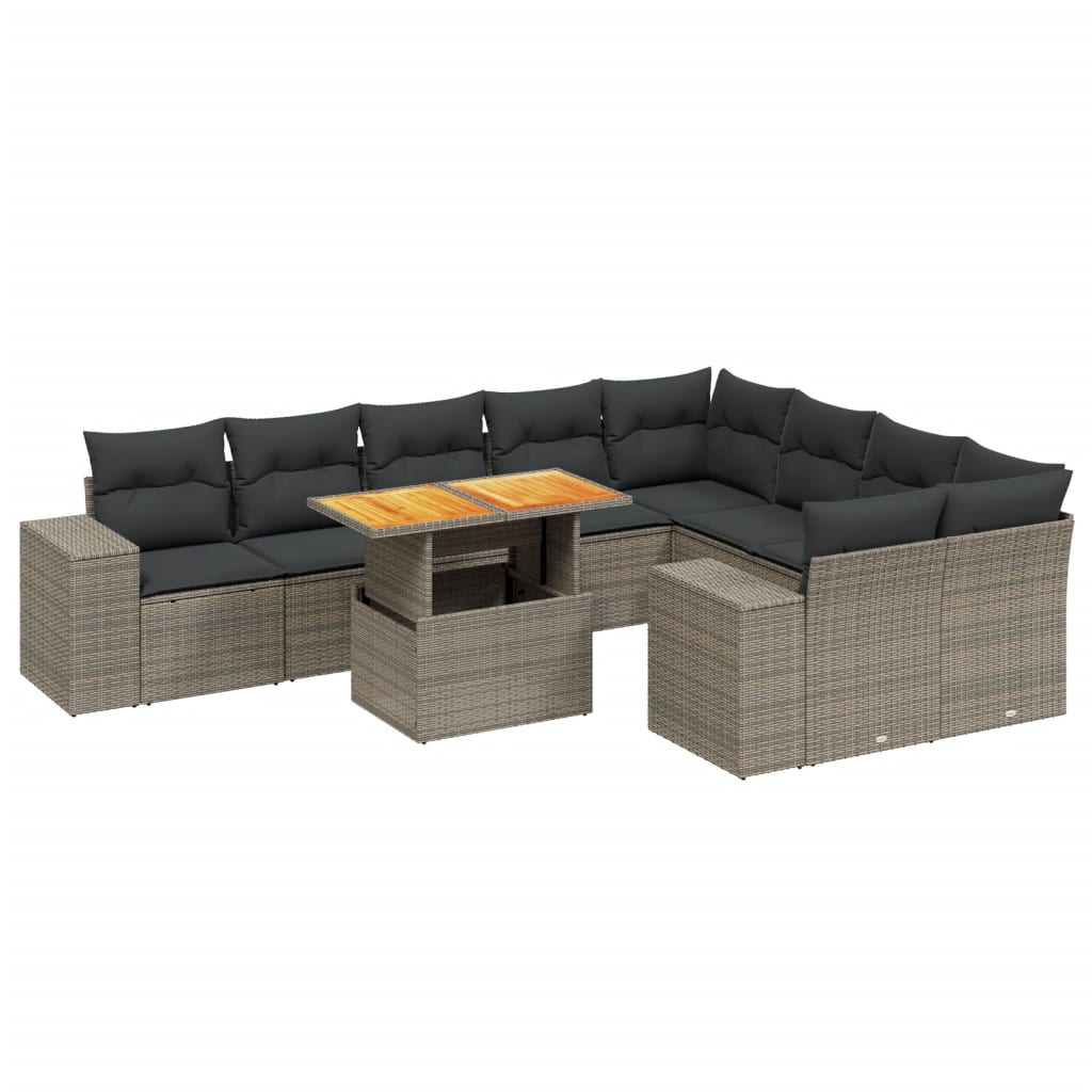 Set Divano da Giardino 10 pz con Cuscini Grigio in Polyrattan 3272796