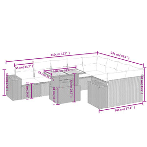 Set Divano da Giardino 10 pz con Cuscini Grigio in Polyrattan 3272796