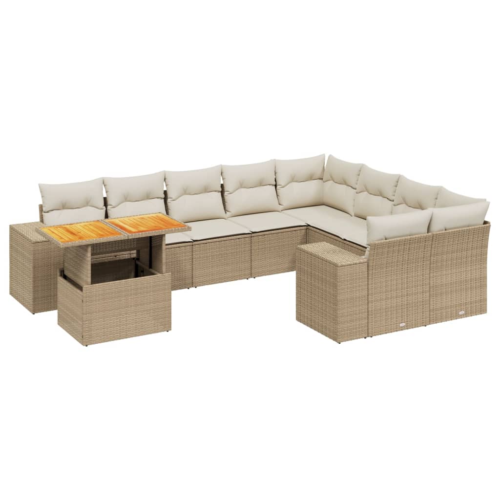 Set Divano da Giardino 10 pz con Cuscini Beige in Polyrattan 3272801