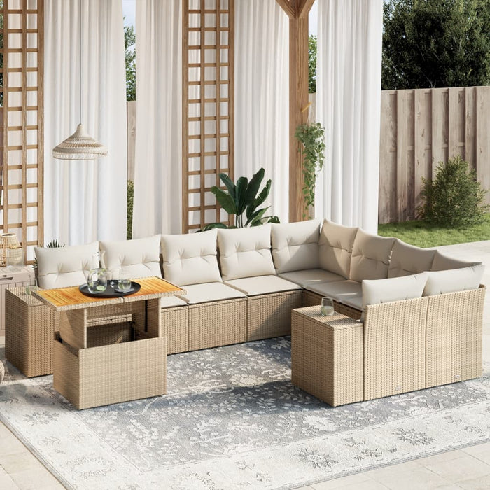 Set Divano da Giardino 10 pz con Cuscini Beige in Polyrattan 3272801