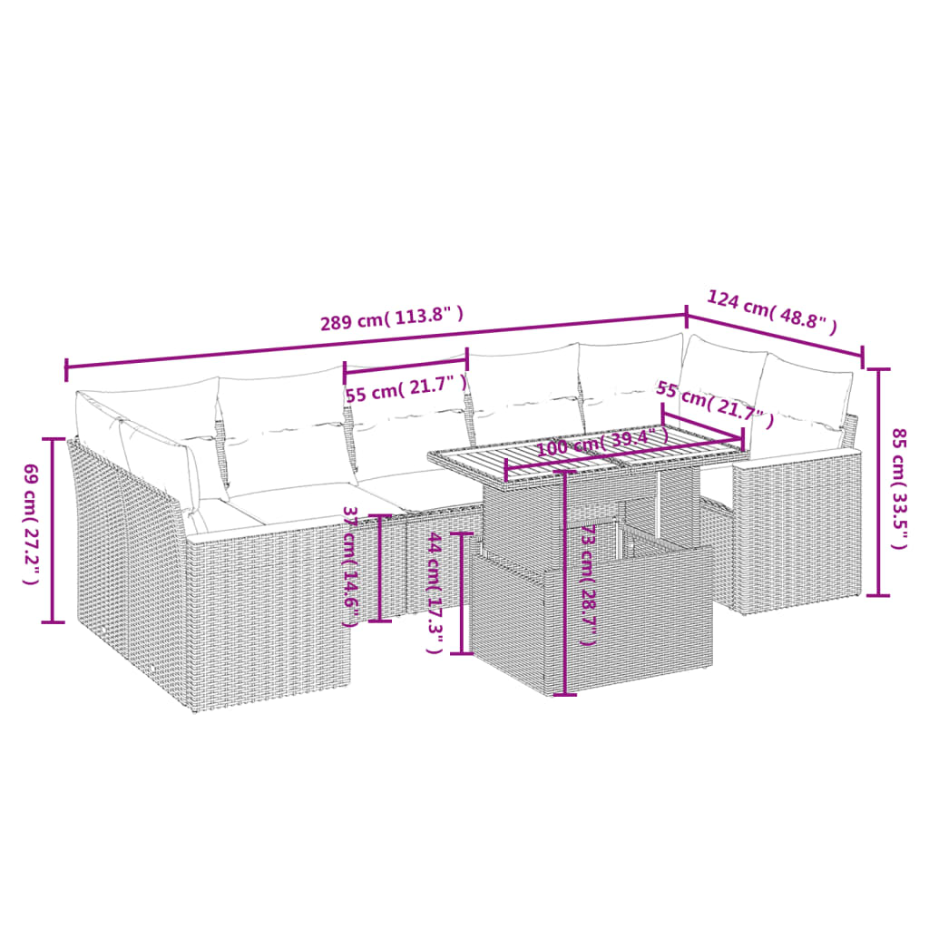 Set Divani da Giardino con Cuscini 8 pz Nero in Polyrattan 3272987