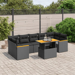 Set Divani da Giardino con Cuscini 8 pz Nero in Polyrattan 3272987