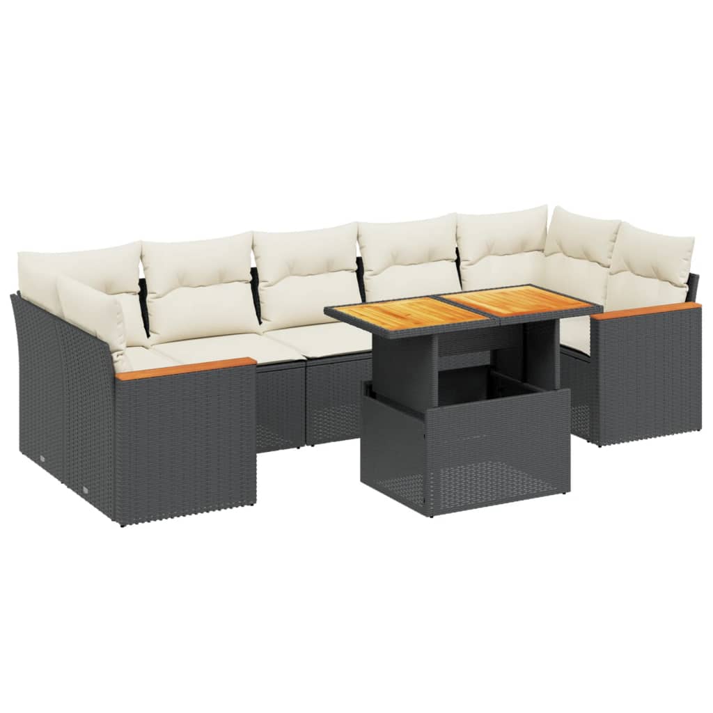 Set Divani da Giardino con Cuscini 8 pz Nero in Polyrattan 3272988