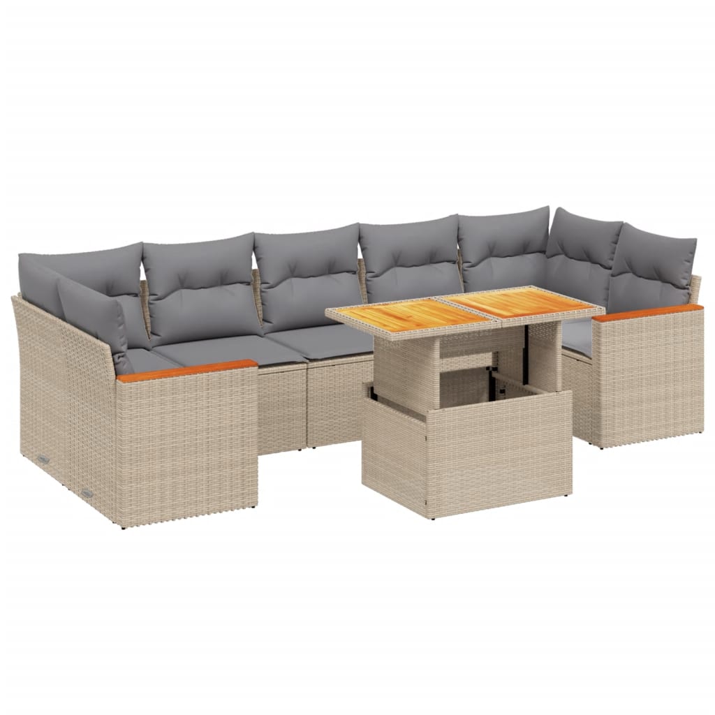 Set Divano da Giardino 8 pz con Cuscini Beige in Polyrattan 3272991