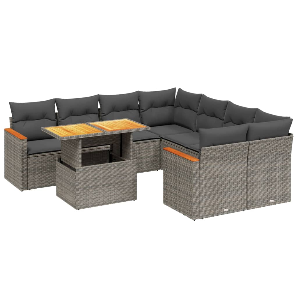 Set Divano da Giardino 9 pz con Cuscini Grigio in Polyrattan 3273006