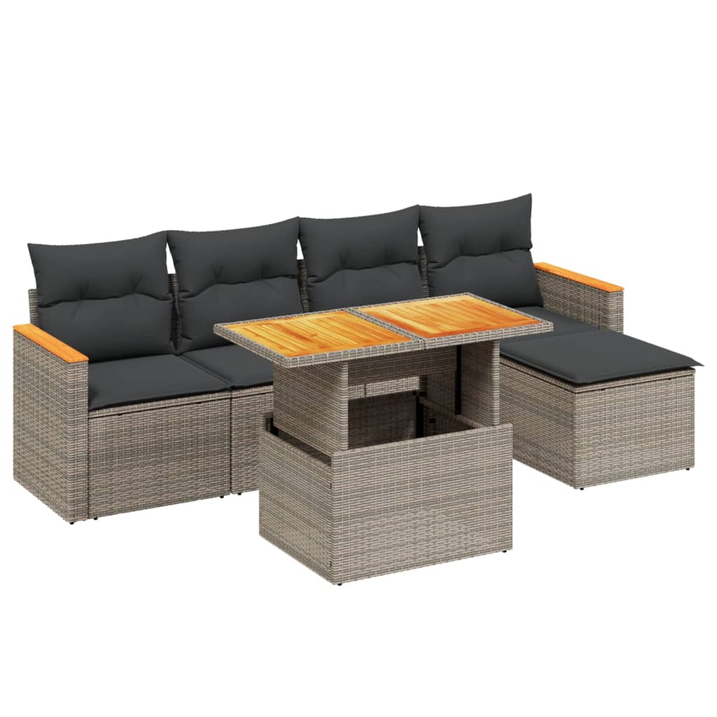 Set Divano da Giardino 6 pz con Cuscini Grigio in Polyrattan 3273055