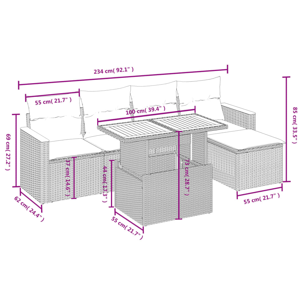 Set Divano da Giardino 6 pz con Cuscini Grigio in Polyrattan 3273055