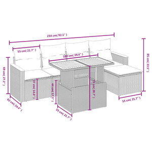 Set Divano da Giardino 6 pz con Cuscini Grigio in Polyrattan 3273055