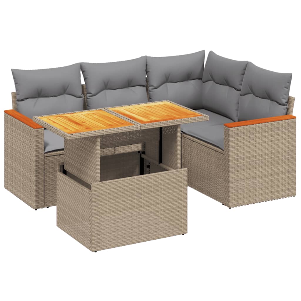 Set Divano da Giardino 5 pz con Cuscini Beige in Polyrattan 3273061