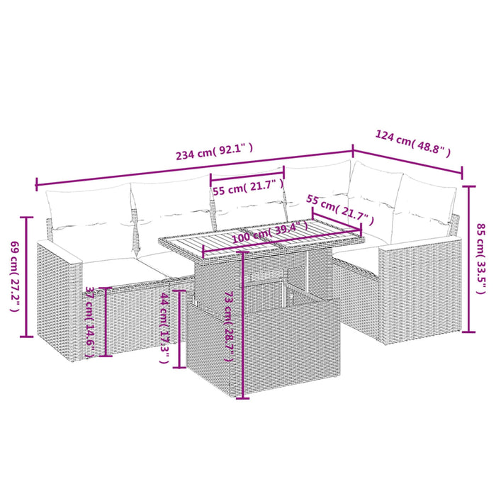 Set Divano da Giardino 6 pz con Cuscini Beige in Polyrattan 3273067