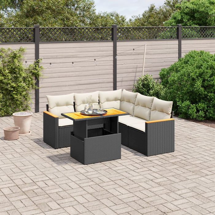 Set Divano da Giardino 6 pz con Cuscini Nero in Polyrattan 3273072