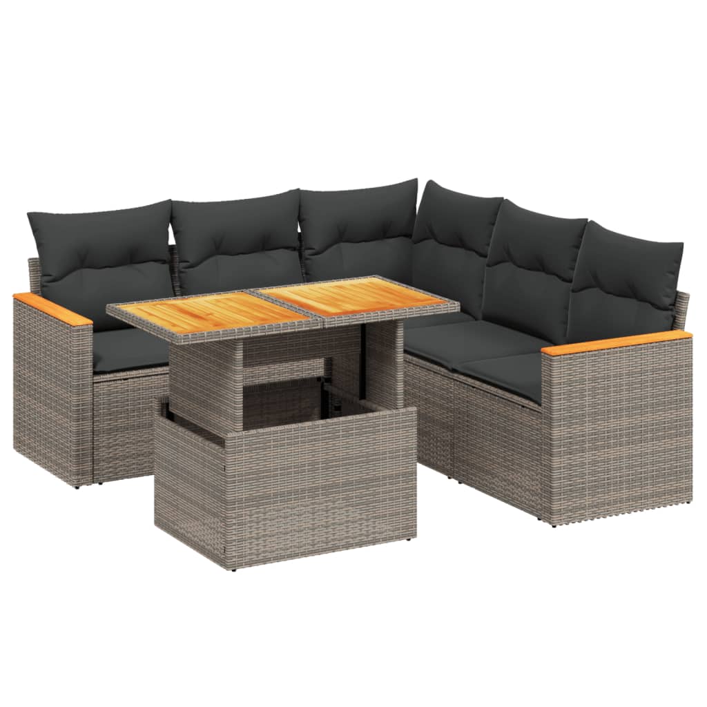 Set Divano da Giardino 6 pz con Cuscini Grigio in Polyrattan 3273076