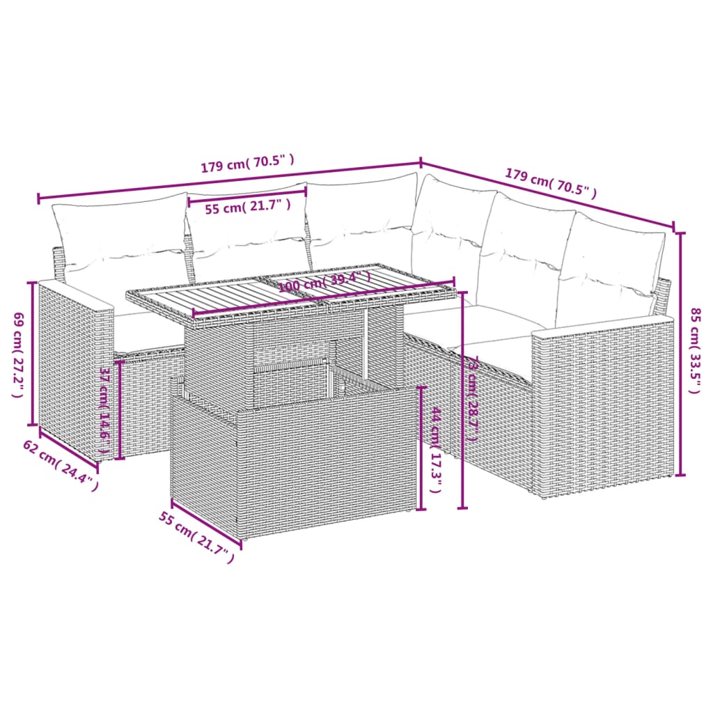 Set Divano da Giardino 6 pz con Cuscini Grigio in Polyrattan 3273076