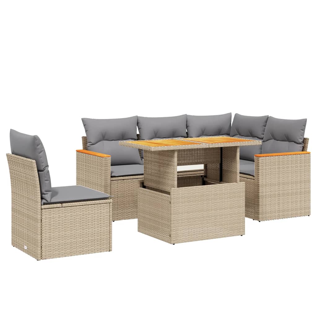 Set Divano da Giardino 6 pz con Cuscini Beige in Polyrattan 3273082