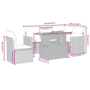 Set Divano da Giardino 6 pz con Cuscini Beige in Polyrattan 3273082