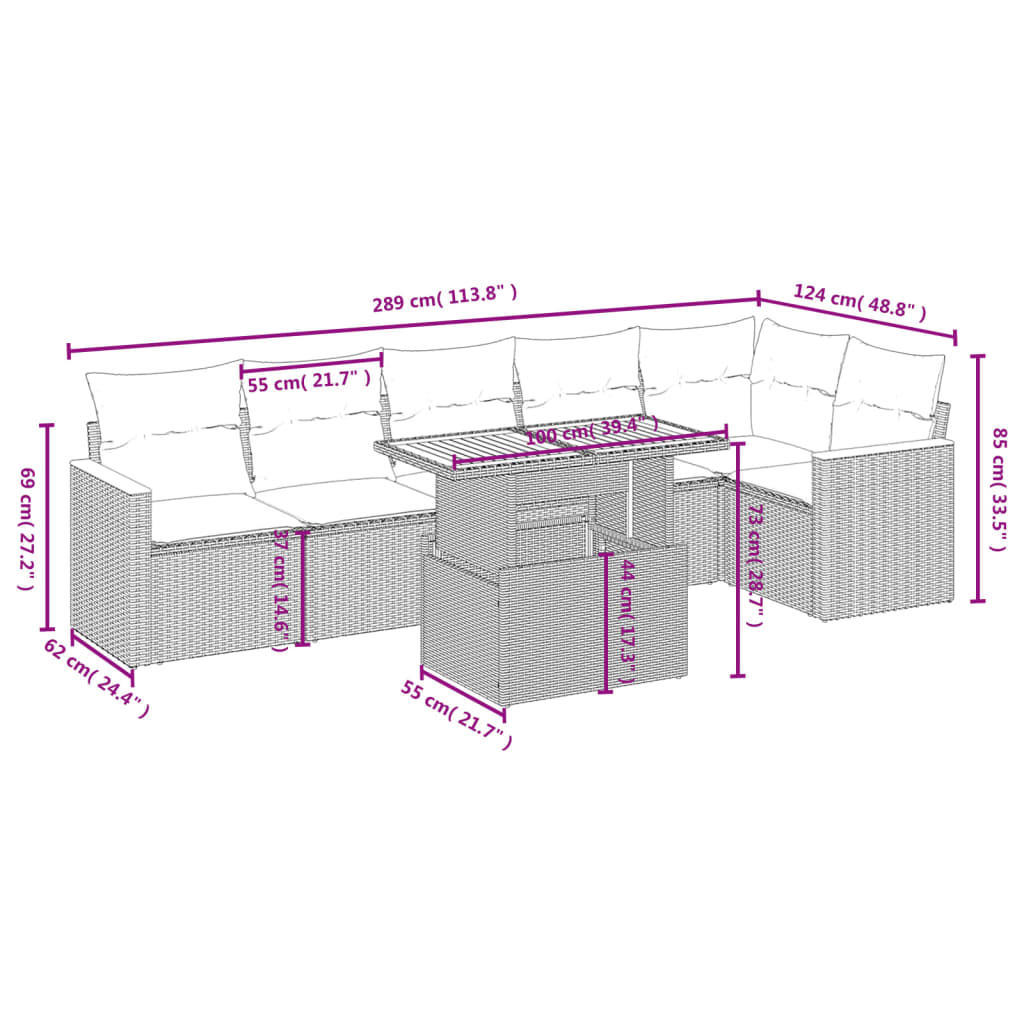 Set Divani da Giardino con Cuscini 7pz Nero Polyrattan 3273085